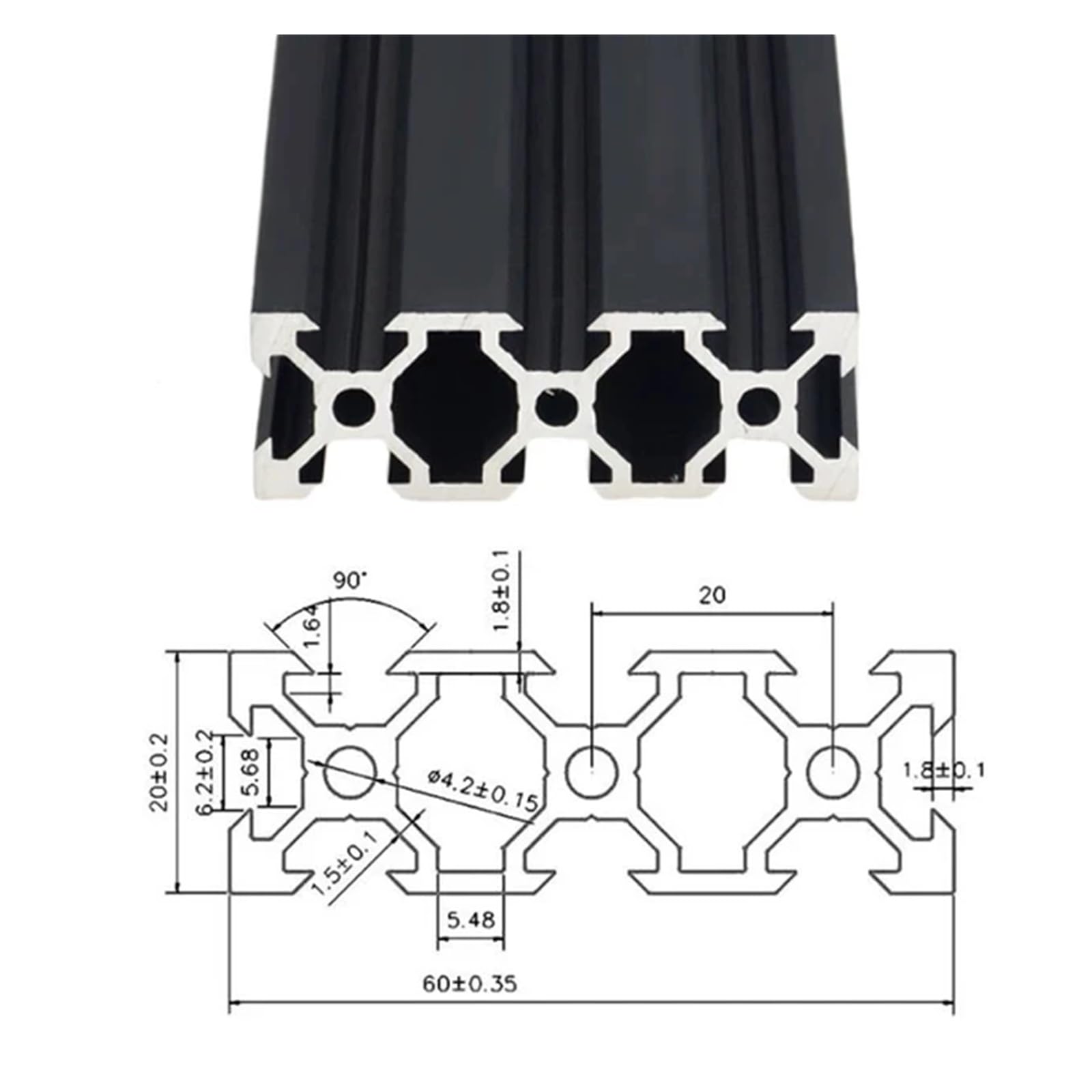 Schwarzes 2060-V-Nut-Profil aus eloxiertem Aluminium nach europäischem Standard, stranggepresste Linearführung mit einer Länge von 100 mm bis 800 mm(200mm)