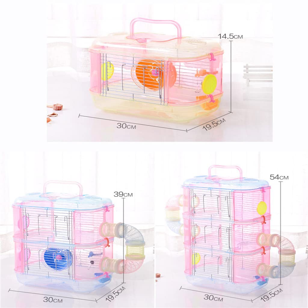 Jaula hámster Jaula transparente de cristal para hámster multicapa, pequeña mascota de lujo, casa de hámster de una sola capa, doble capa, fuera de la jaula de tuberías Hábitat animales pequeños
