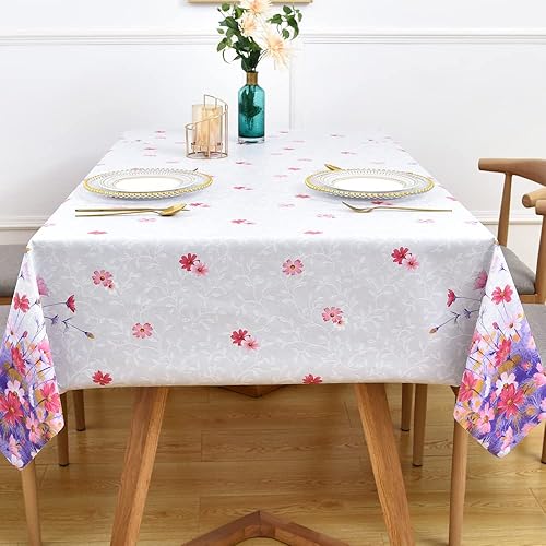 Vista 55 de Zobesta Mantel de vinilo beige para mesas rectangulares de 102 x 55 pulgadas, mantel de plástico de PVC, impermeable, mantel rectangular de vinilo