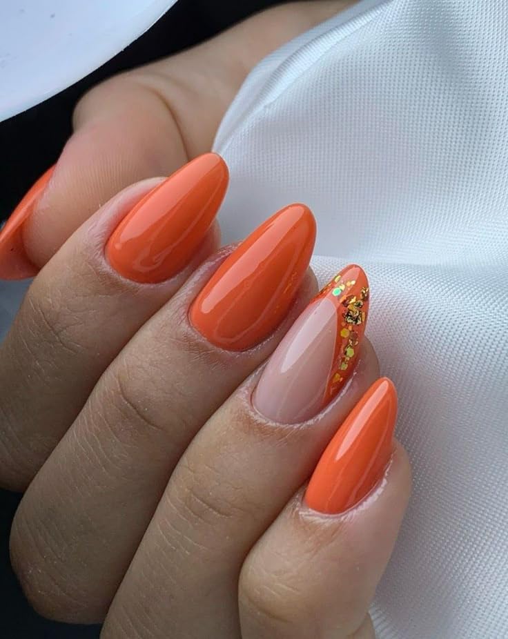 FWS Artificial Nails:(Set Of 20)Press On Reusable Nails,FakeNails, BridalNails,Stick-On Nails,Manicure Art Set, Gel Stickers, Glue Extensions, Acrylics,Polygel False Nails,DesignerNails (Orange French Glitter)-image-9