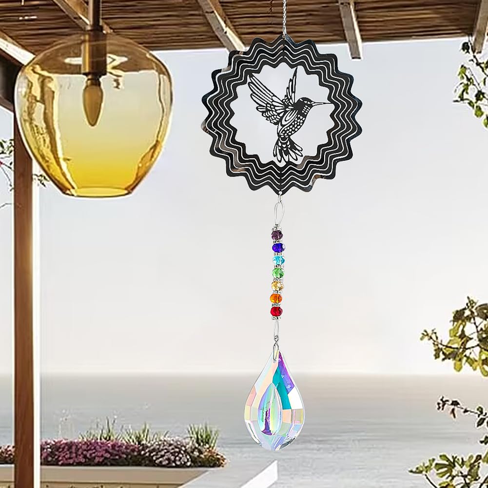 Wiatraki Suncatcher do dekoracji ogrodu Yard 3D Kuranty wiatrowe Wisząca rzeźba z kryształowym pryzmatem