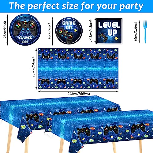 Video Game Party Supplies Tableware Set for 24 Guests Gaming Party Birthday Plates Blue Gamer Party Decorations Includes Plates, Napkins, Tablecloths by gisgfim - Image 3