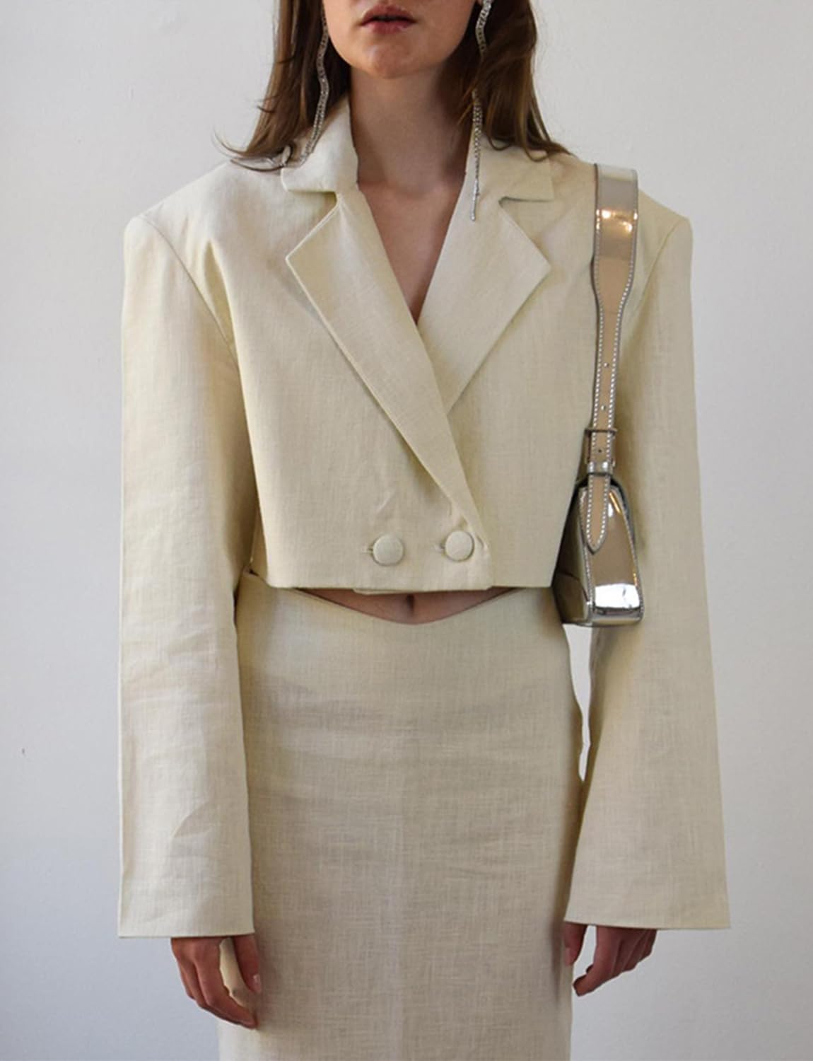 Women's Linen Suit Summer Double Breasted Jacket and Skirt Notch Lapel Tuxedos for Party Banquet