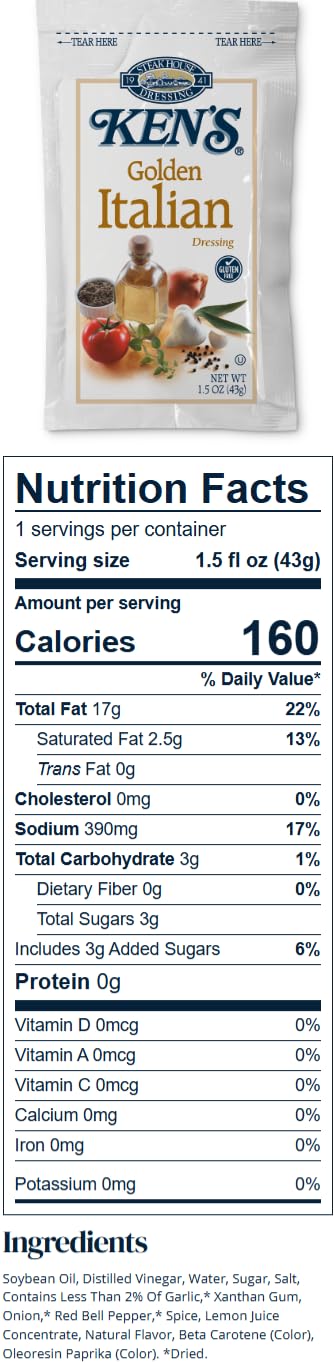 Amazon.com : 20 Count | Salad Dressing Packets | Individual Single Serve Salad  Dressing condiment packets | 1.5 Oz Per Pouch (Golden Italian Dressing) :  Grocery & Gourmet Food