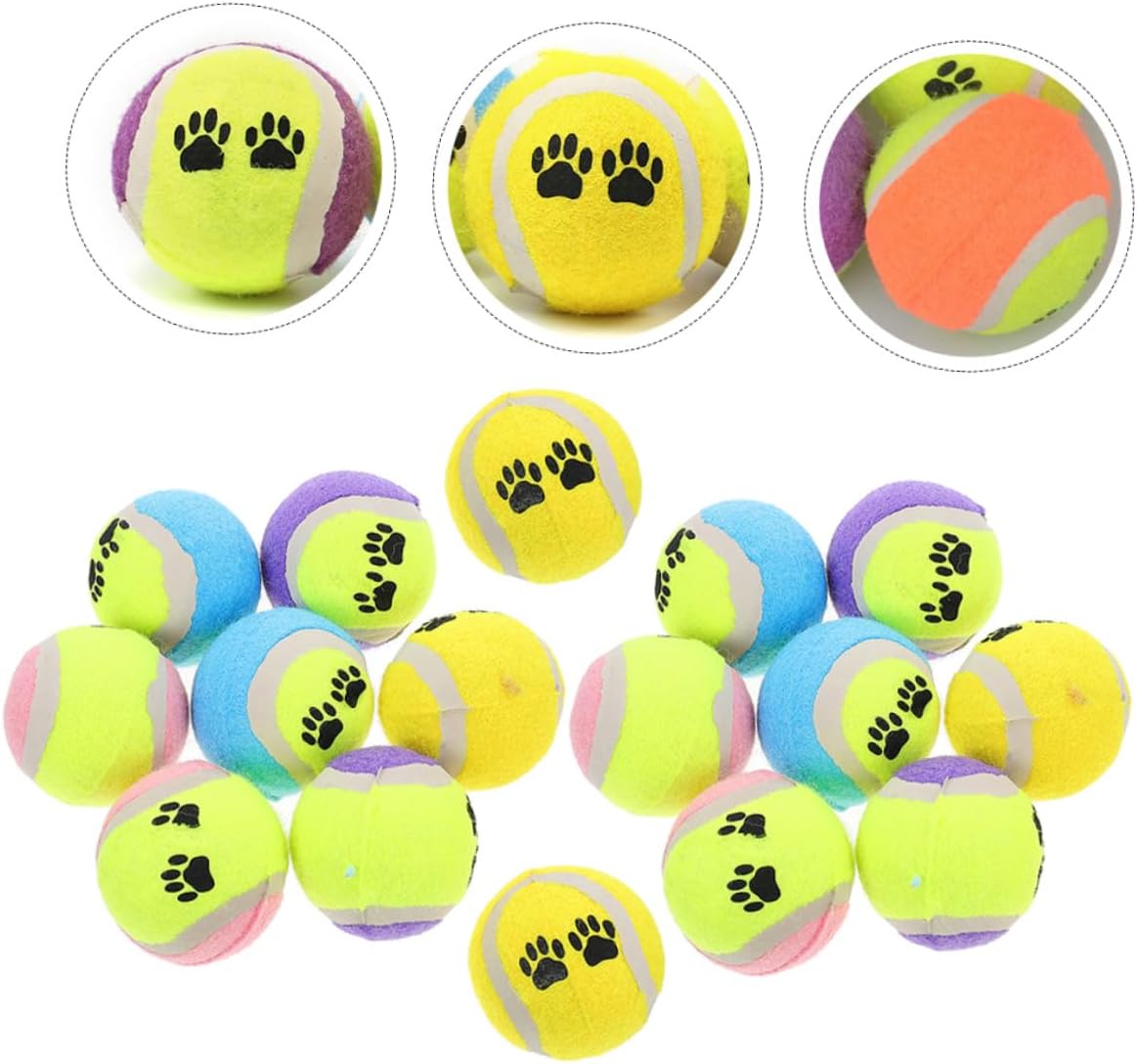 16pcs Small Dog Tennis Balls Plush Rubber Pet Throwing Interactive Training Balls for Puppies Outdoor Play Random Color