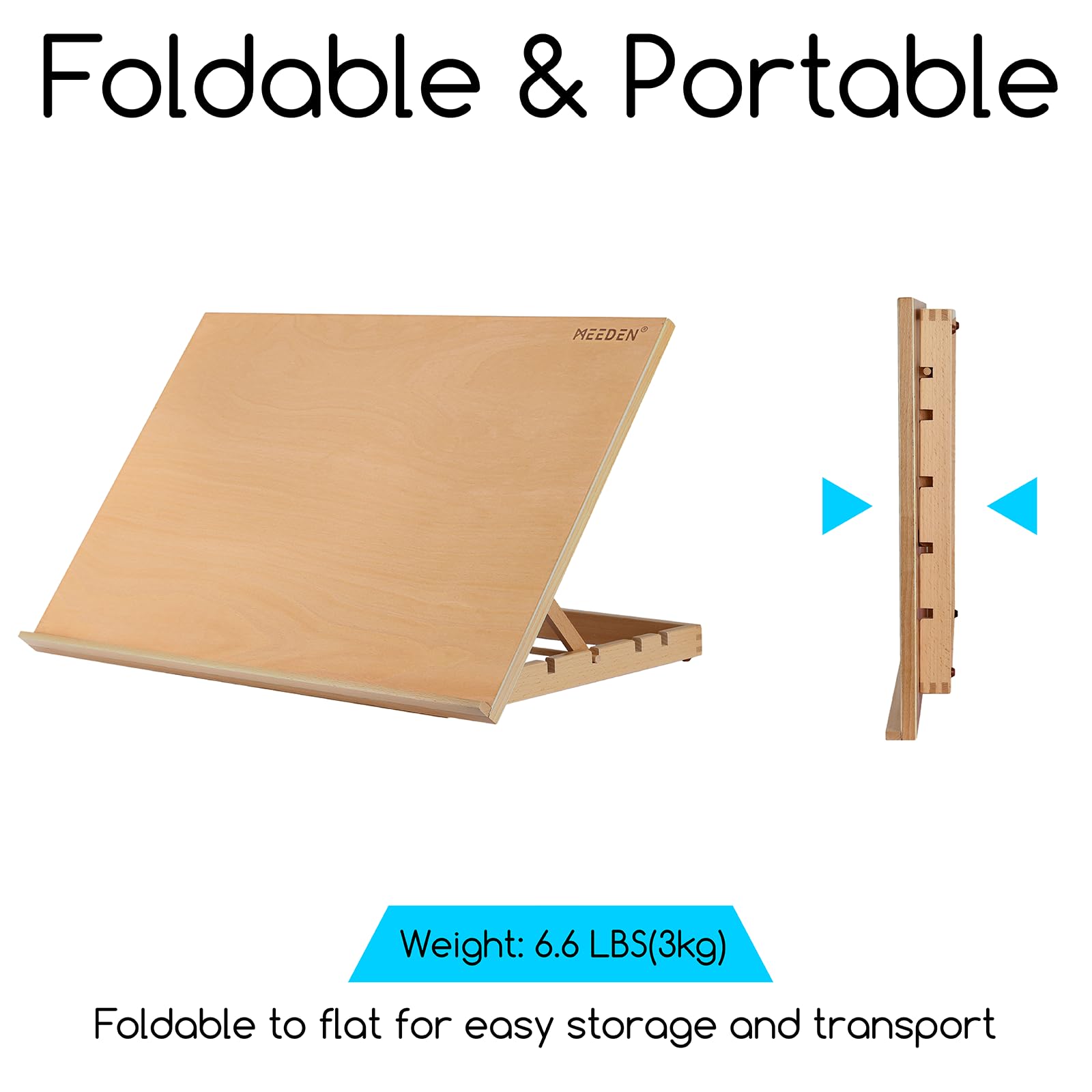 MEEDEN Caballete de escritorio extra grande: 50,8 cm x 76,2 cm Soporte de tablero de dibujo de madera de haya portátil - Caballete de dibujo y boceto ajustable en 5 posiciones