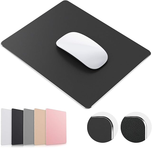 TOSFFICE Mouse Mat Mouse Pad Gaming Aluminium Mousepad Hard Double Side Mouse Mat Rigid Waterproof Fast and Accurate Control for Office Computer Home 23*18cm-Black