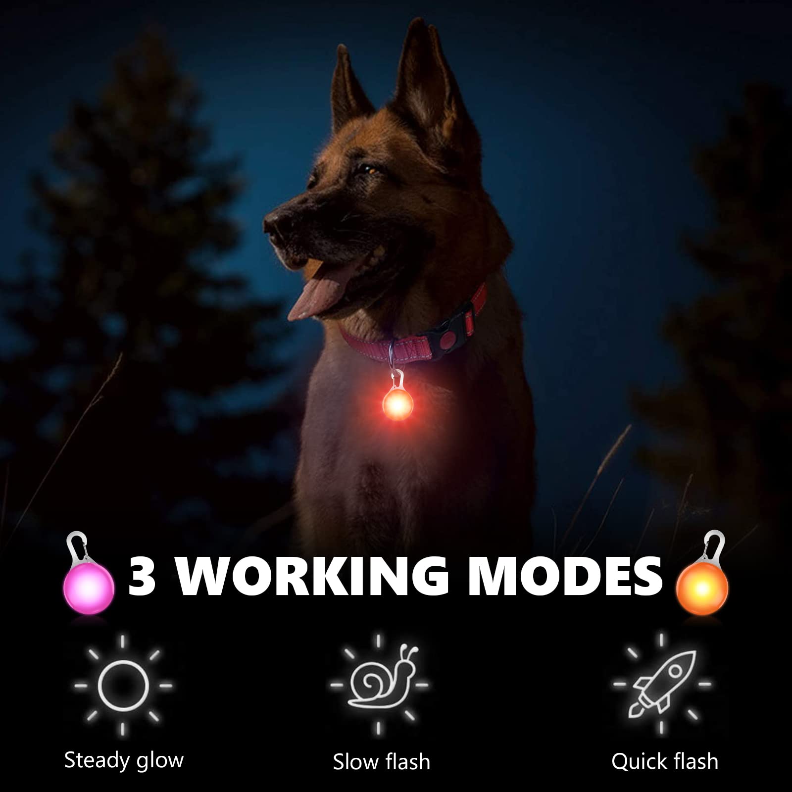 SerDa-Run 2 pcs LED Dog Collar Lights, Clip-on LED Dog Tag Lights for Night Walking & Camping (2PCS Pink+Orange) - Image 3