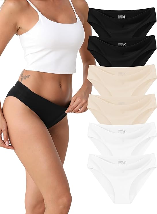 WAYIQE Seamless Underwear for Women - No Show Panties, Soft Breathable Ladies Underwear, 6-Pack