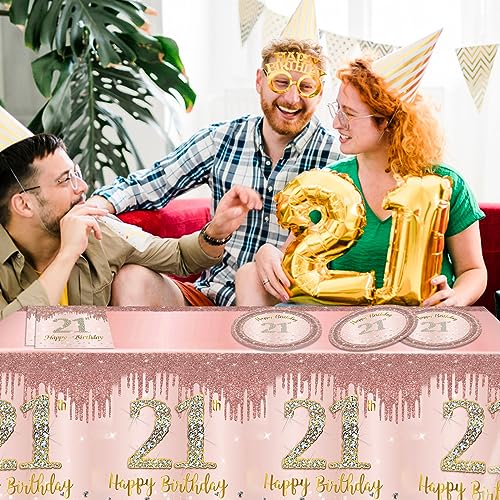 21st Birthday Decorations for Her,41Pcs Awesome Since 2005 Birthday Tableware Kit Party Supplies-Rose Gold 21 Years Old Disposable Paper Plates and Napkins,Tablecloth Set For Sweet Girls Women Party by SNIMICS - Used condition - Image 6
