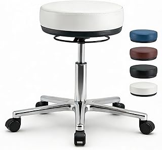 VERSEE Höhenverstellbarer Arbeitshocker LIBER aus Echt-Leder - Weiß - Komfortable Polsterung - Belastbar bis 150kg - Ideal für Büro und Praxis