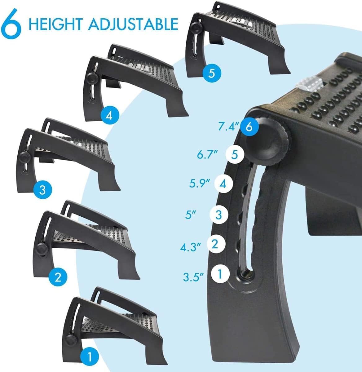 Abhsant Portable Foot Stand,Adjustable FootRest,Non-Slip Foot Stools for Office Home Travel Under Desk Roller Massage Adjustable Height, Relieve Leg, Knee and Back Pain Foot Rest (BLACK)