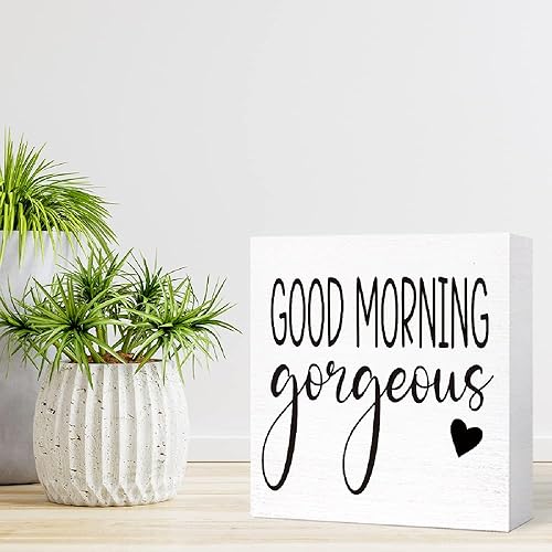Miniatura 7 de Bloque de madera con texto en inglés "Good Morning Gorgeous Sign" (Good Morning Gorgeous Sign Wood Block), divertidos letreros de baño para baño,