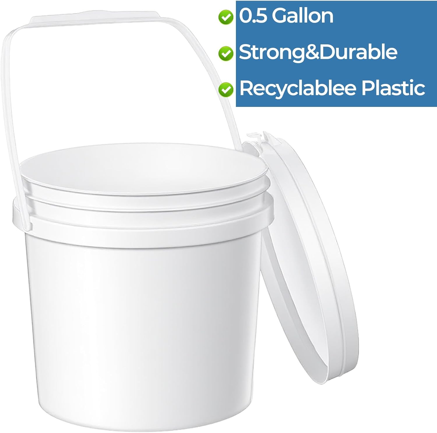 10 PCS White Plastic Bucket with Handle and Lid 0.5 Gallon/2L Food Storage Bucket Containers All Purpose Stackable Pail for Multipurpose Paint Water Art Crafts Projects Garage Organization