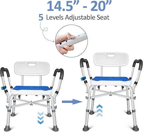 Vista 4 de KingPavonini Silla de ducha para ducha interior, silla de baño resistente de 550 libras con brazos, asiento de ducha médico, taburete de baño