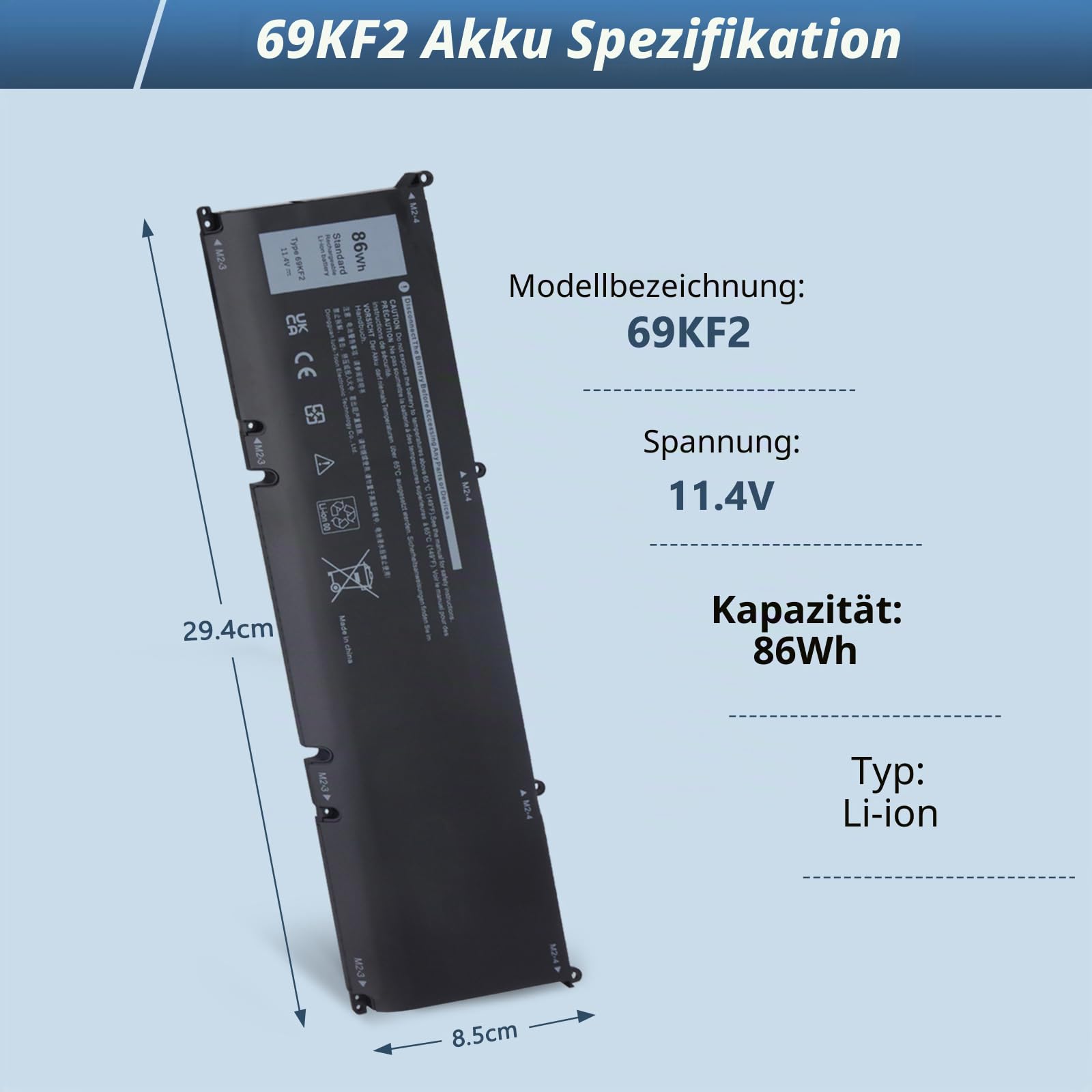 11,4 V/ 86Wh 69KF2 Laptop-Akku Kompatibel mit Dell G7 15 7500 G15 5510 5511 5515 5520 5521 XPS 15 9500 9510 9520 Precision 5550 5560 5570 Alienware M15 R3 R4 M 17 R3 R4 Inspiron 7510 7610 7620 P87F