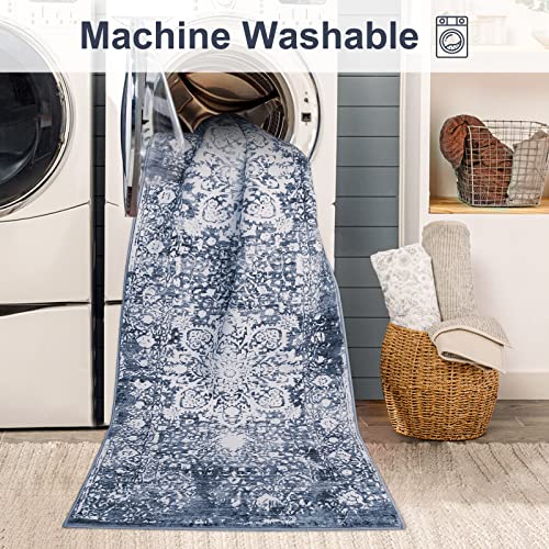 Beeiva Medallion Washable Kitchen Runner Rugs, 2X6 Blue Carpet Runners For Hallways Rug For Kitchen Bedroom Bathroom, Vintage Distressed Non Slip Laundry Room Rugs For Entryway Runner #TOP3