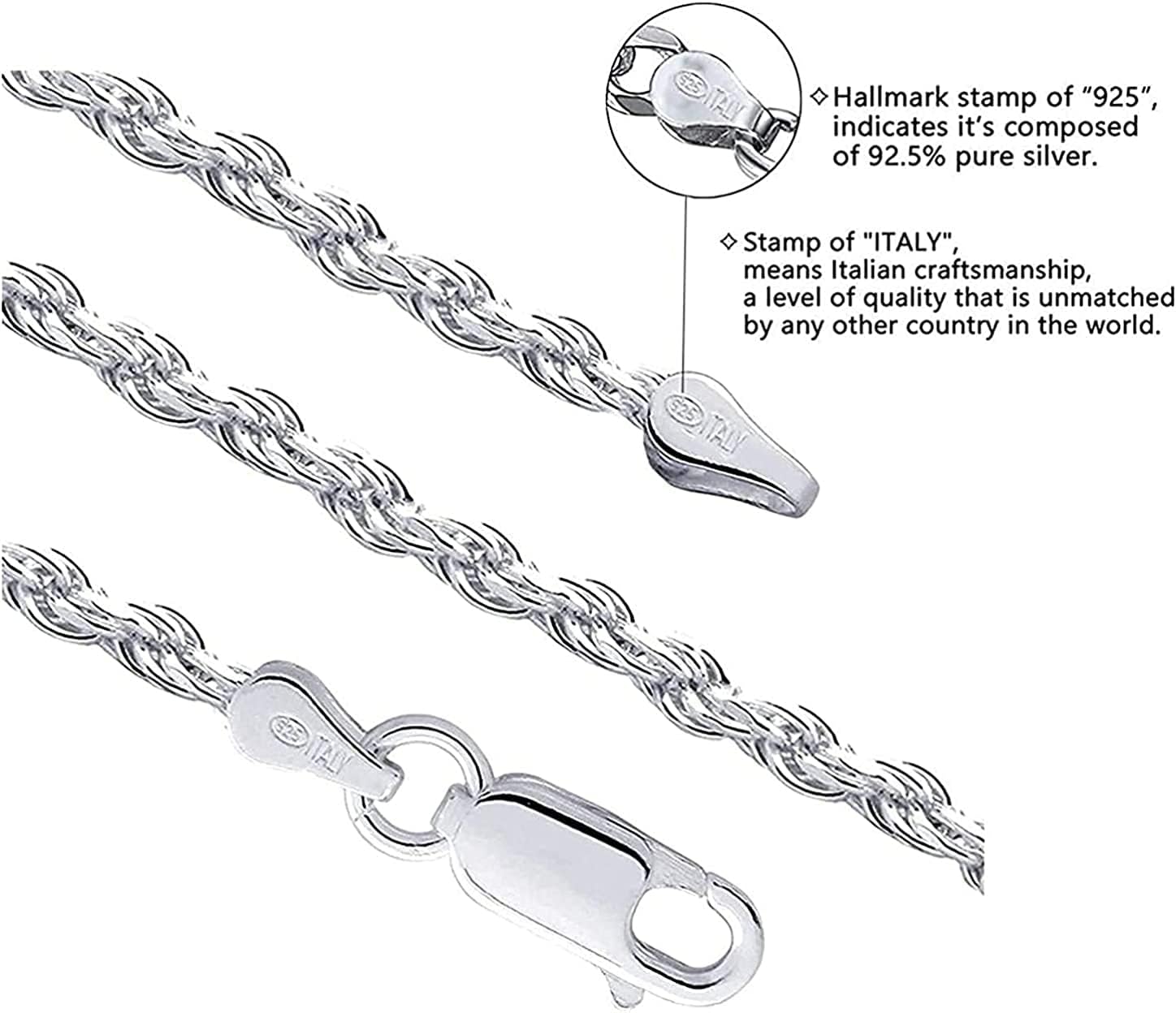 Savlano 925 Sterling Silver 5mm Solid Italian Rope Diamond Cut Twist Link Chain Necklace With a Gift Box For Men & Women - Made in Italy - Image 2