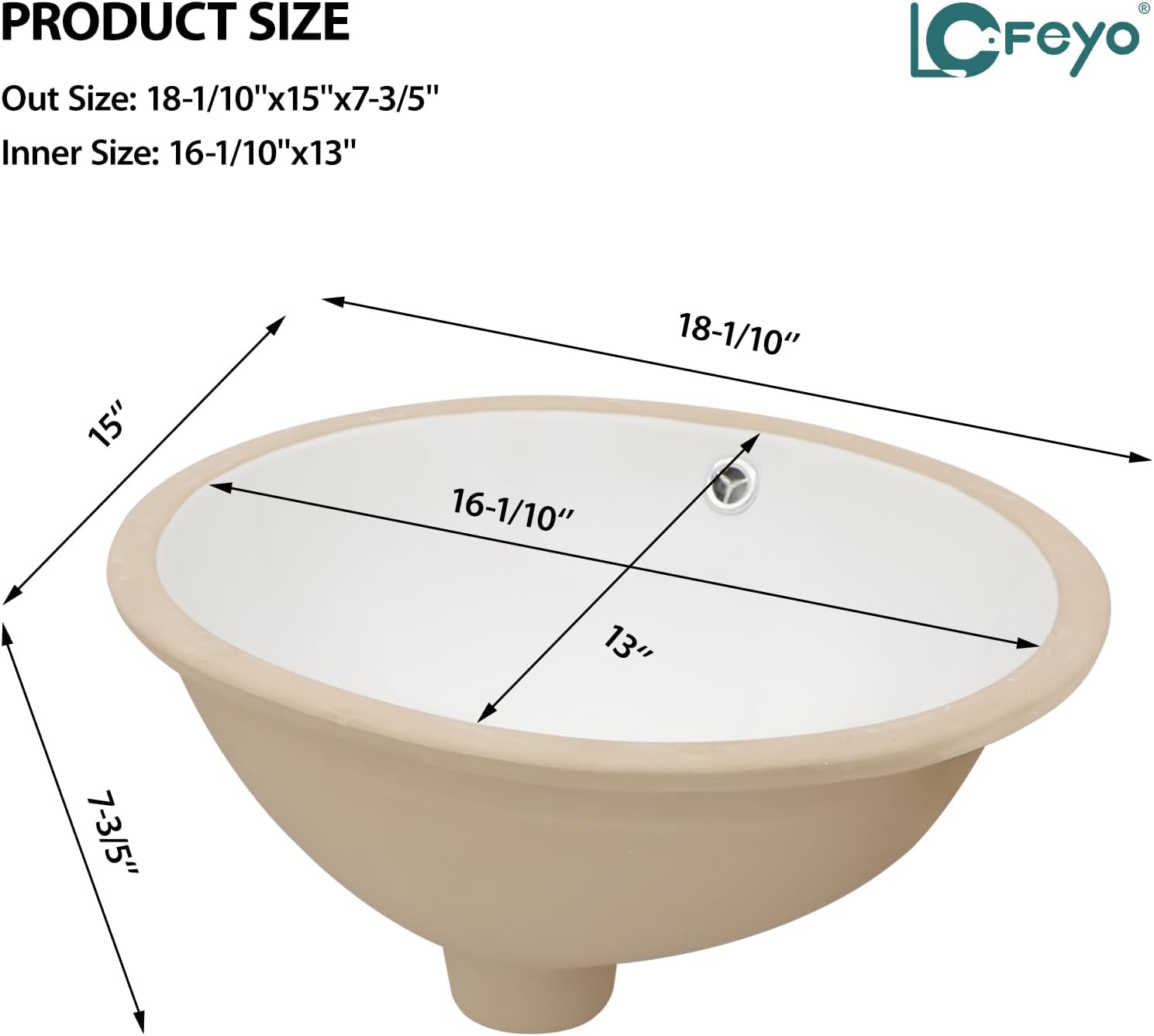 Undermount Bathroom Sink, 18''x15'' Oval Undermount Bathroom Sink White Porcelain Ceramic Bathroom Vessel Sink Under Counter Vanity Sink Top Bowl Lavatory Basin, inner dimension 16" x 13"