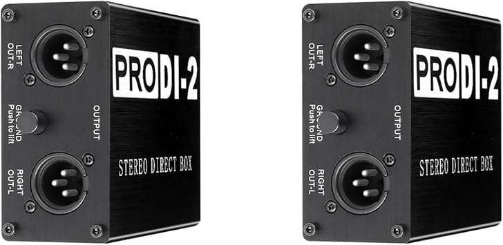 2X ProDI-2 Passive Stereo Direct Box Audio DI Box Direct Injection Box Low Noise Guitar Bass DI 2 Channel