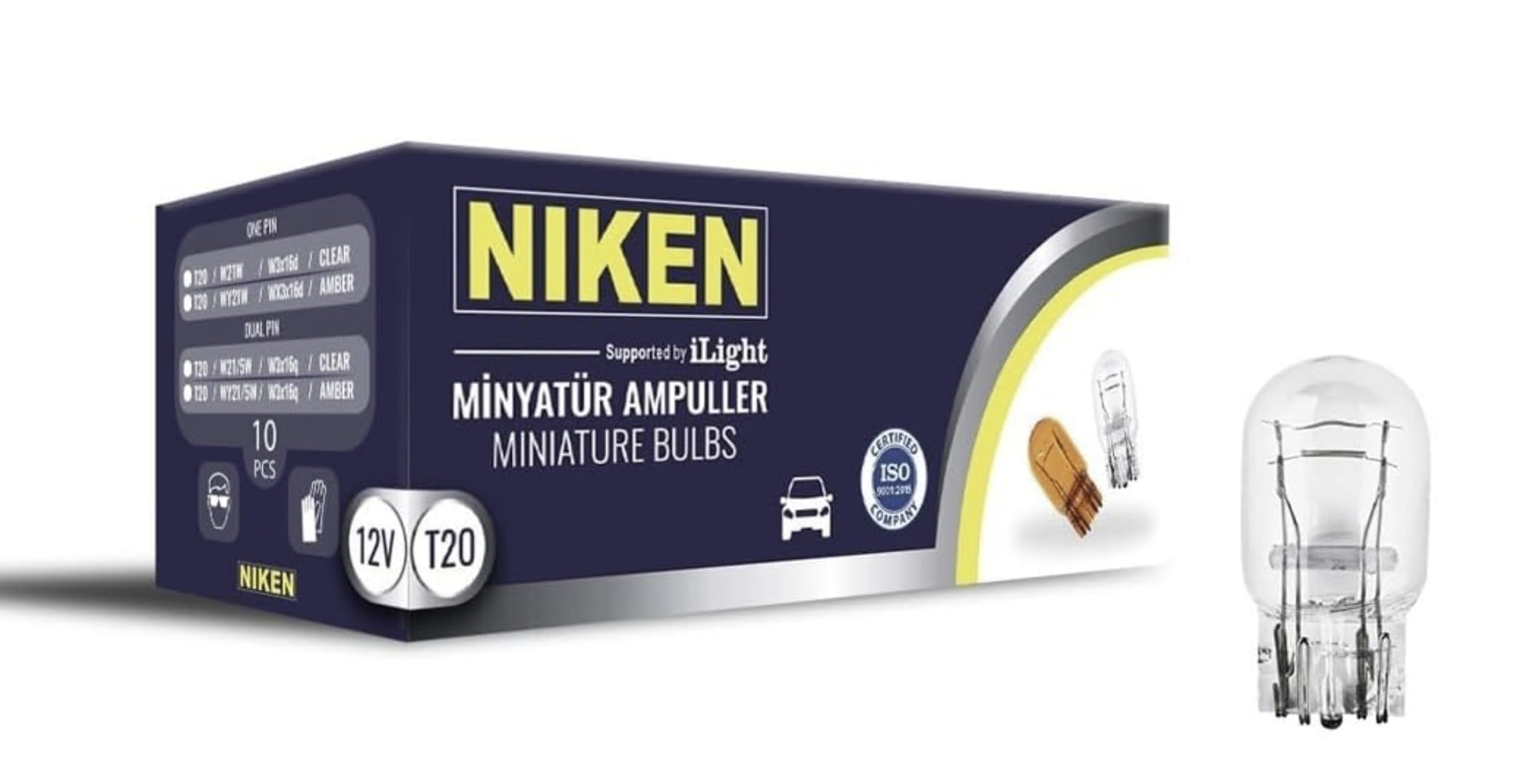 Niken T20 Dipsiz Ampul Tek Duy W21W W3x16d 12V Sarı 10 Adet