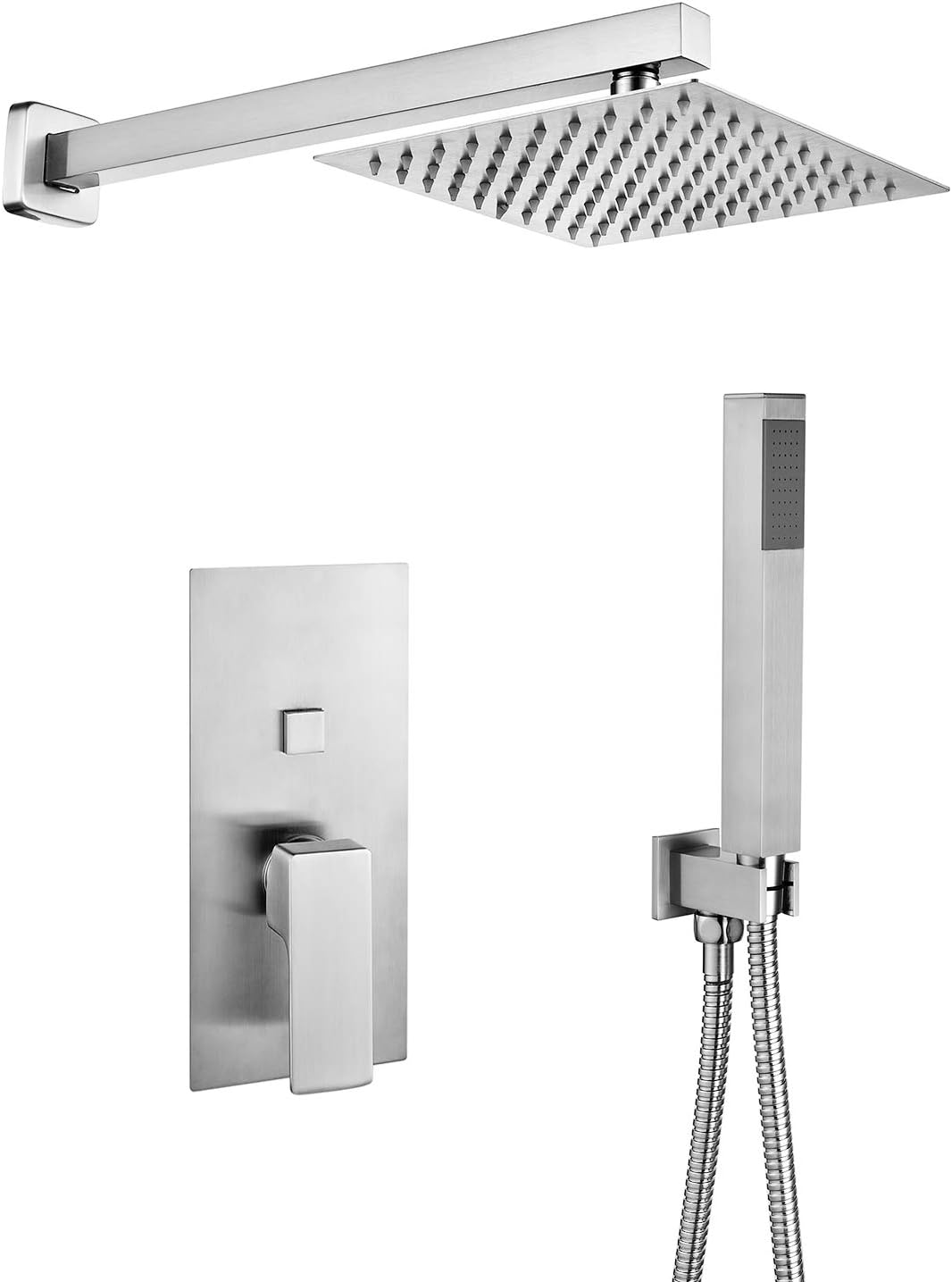 Bathroom Luxury Rain Mixer Shower Combo Set Wall Mounted Rainfall Shower Head System Brushed Nickel