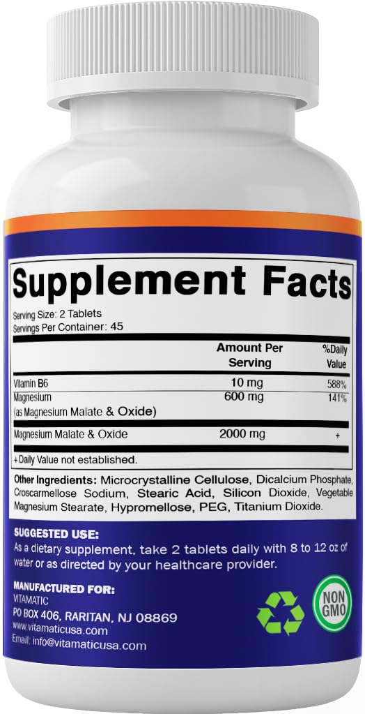 Vitamatic Magnesium Malate 2000mg per Serving - 90 Vegetarian Tablets - Added B6 for Maximum Absorption - Supports Muscle, Joint, and Heart Health* (2 Bottles, Unflavored) — Amazon image 8