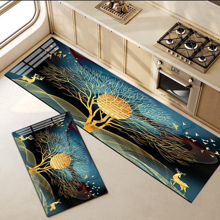 Image of Yagzon 2 Pcs Kitchen Mats, Waterproof Memory Foam Kitchen Rugs, Standing Desk Mat Floor Mats Standing Desk Mat Floor Mats, Comfort Runner Rug Carpets for Kitchen Floor Laundry, and Hallway