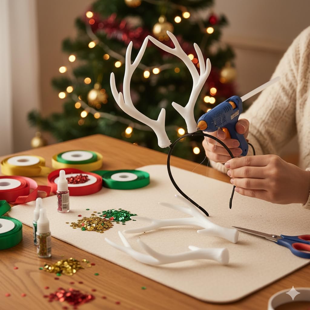 LUOZZY 4 Pair Plastic Deer Antlers Simulation Animals Horn White Reindeer Ear for DIY Crafts Headband Christmas Accessories, 14CM