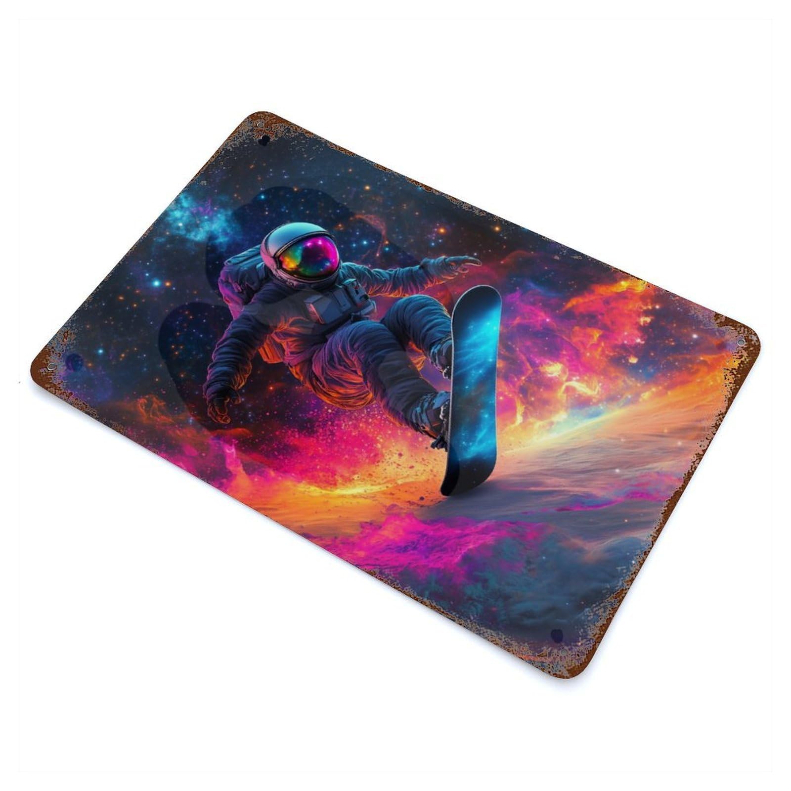 Astronaut Snowboarding in Space Rusty Metal Tin Sign 11.8"x7.9", for Shed, Workshop And Garage Wall Decor, Shabby Chic Decor