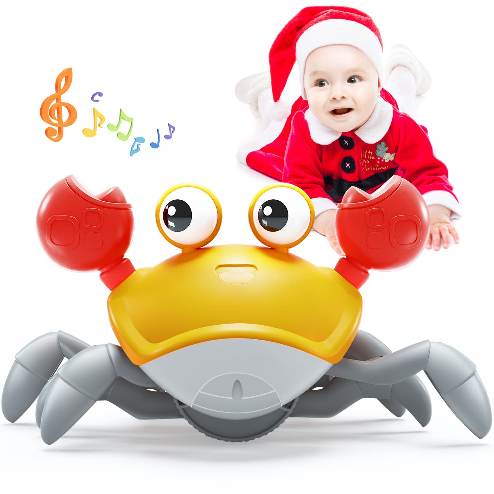 SGTT PRO Electric Crab With Music And Light Interactive Toy For Baby And Kids Crawling Automatically Avoid Obstacles Runaway Birthday Gift (ORANGE)