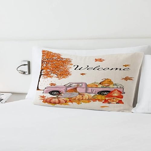 Miniatura 2 de Seasonal Welcome Fall Body Pillow Cover Two-Side Printed 12x20 Inch Linen Bohemian Body Pillowcase Pumpkin Gnome Colorful Harvest Rectangular Pillow