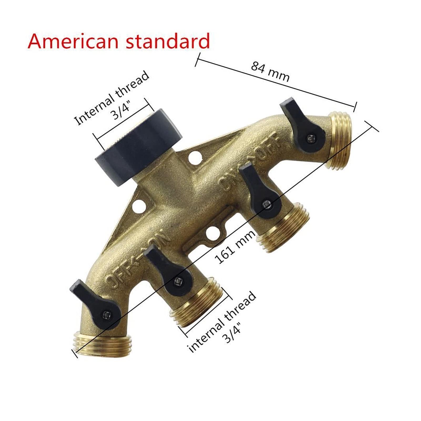 Raccordi per connettori per Tubi Flessibili Brass 3/4 "Standard Europeo/Americano Splitter a Quattro Vie 1pc con valvola Giardino Irrigazione Valvola di Controllo dell'Acqua Connettore Rubinetto