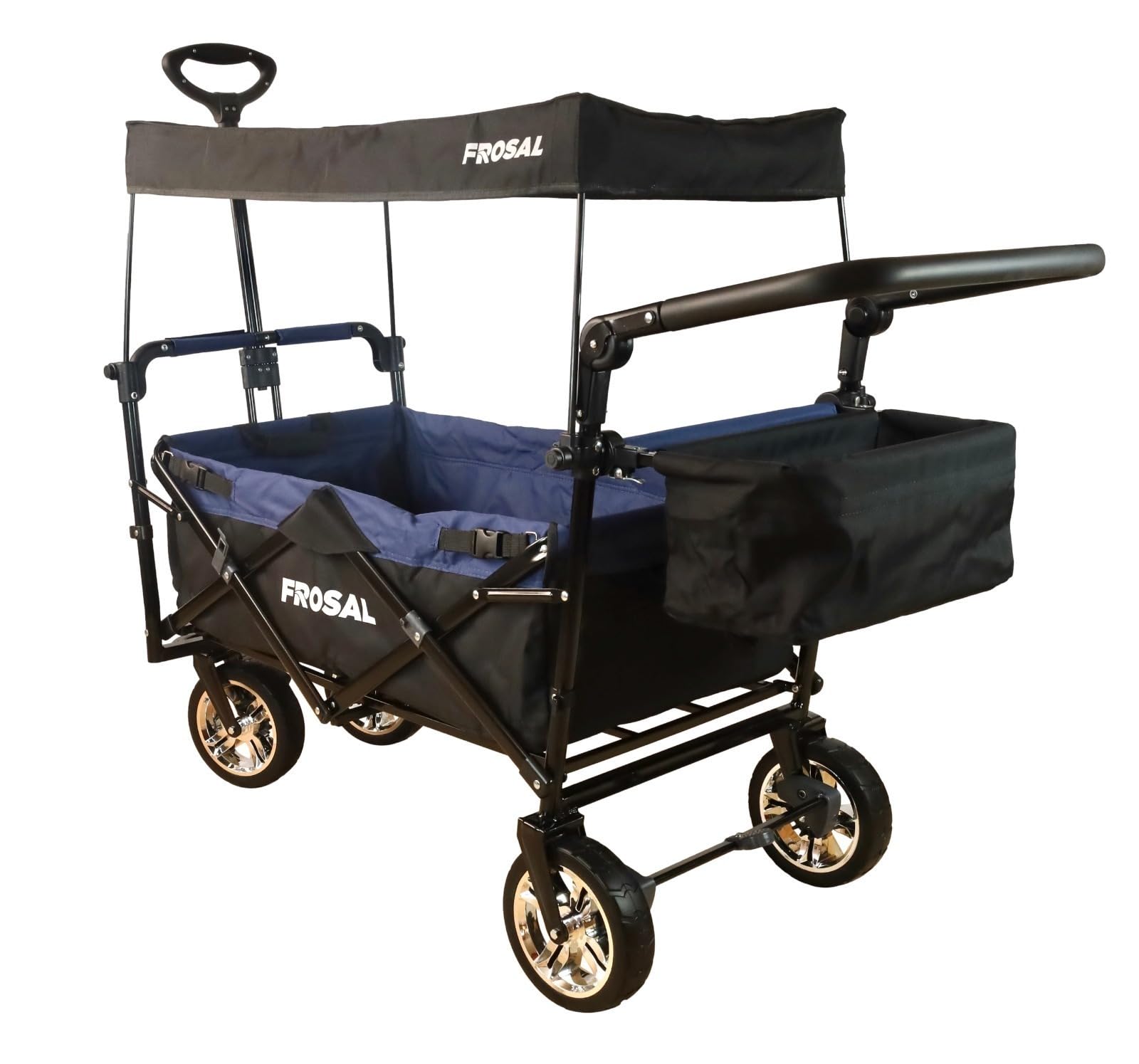 FROSAL Bollerwagen Loki faltbar Transportwagen klappbar schwarz-blau Kinder Klappbollerwagen PU Räder