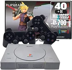 Console Retrô PSX com jogos na memória + 2 Controles diversos Games e Jogos com 700 Jogos PS1 - Black (Cinza)