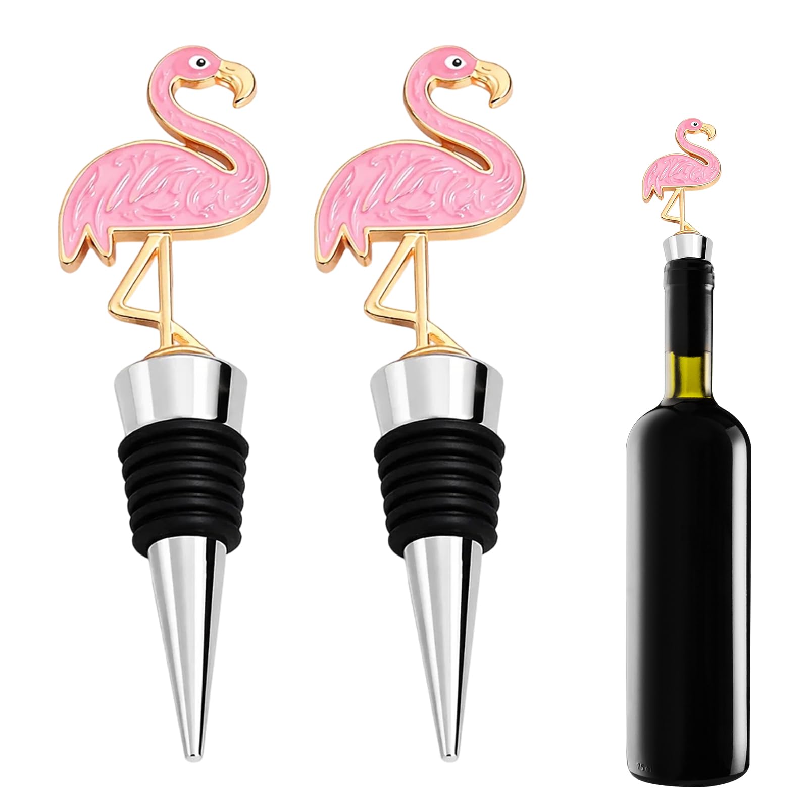 Wine Bottle Stoppers, Champagne Stoppers for Bottles, Novelty Wine Stopper with Flamingo Design, Reusable and Airtight Champagne Stoppers, for Home, Parties, Unique and Playful Bottle Stopper