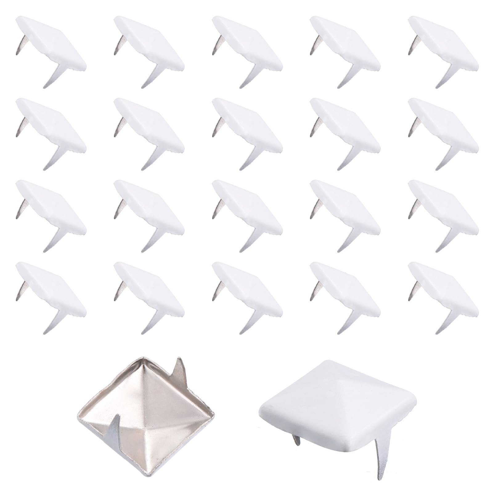 sourcing map 60pcs Square Pyramid Studs 10mm Carbon Steel 2 Claw Rivet Spike Studs for Bags Shoes Leather Crafting Punk Rock Jeans Jacket, White