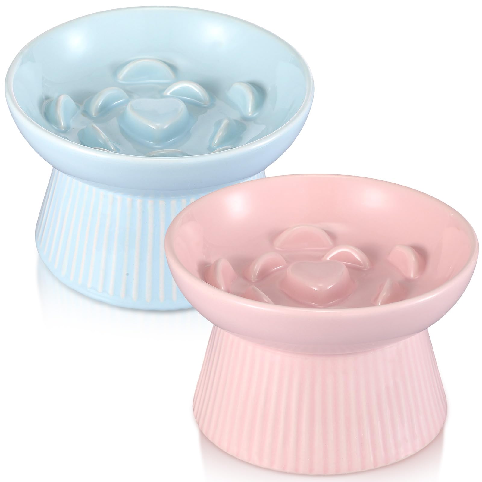 Layhit Lot de 2 gamelles surélevées en céramique pour chat - Anti-vomissements - Pour nourriture sèche et humide - Bleu, rose