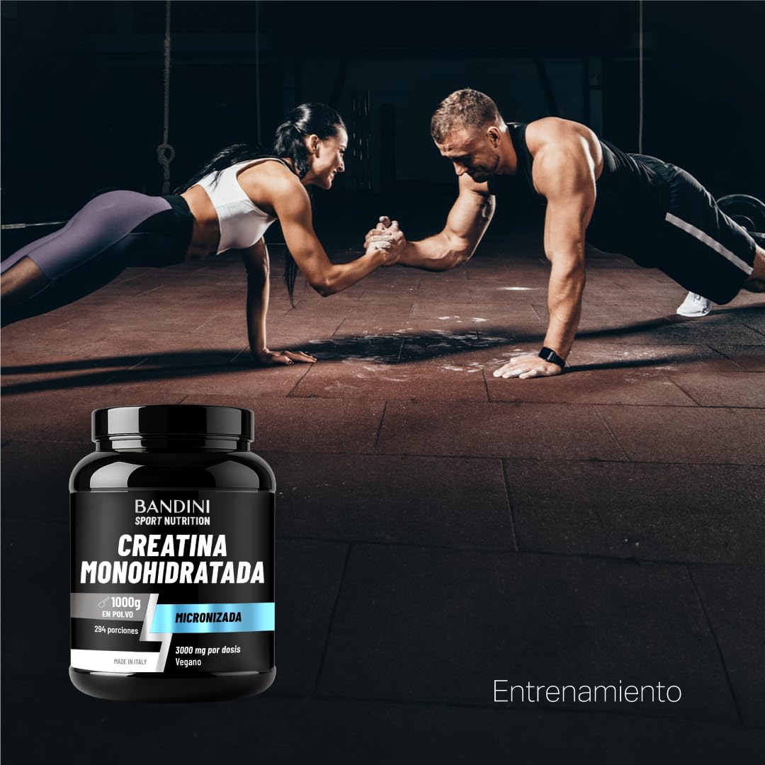 Bandini® Creatina Monohidratada en Polvo 1kg/1000g Pura - Para mejorar el Rendimiento y la Potencia Muscular - A base de Monohidrato de Creatina - Suplemento deportivo sin aditivos - 100% Vegano