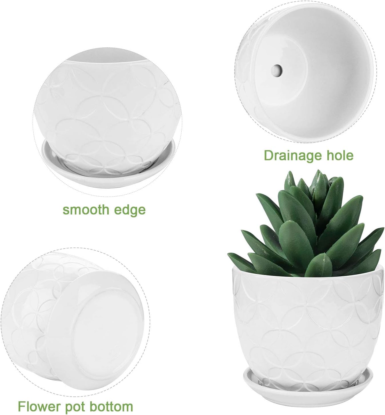 Brajttt Flower Pots and Transplanter 5.5 Inch Cylinder Ceramic Plant Pots with Connected Saucer, Planters for Succuelnt and Little Snake Plants (4 Pack, White)