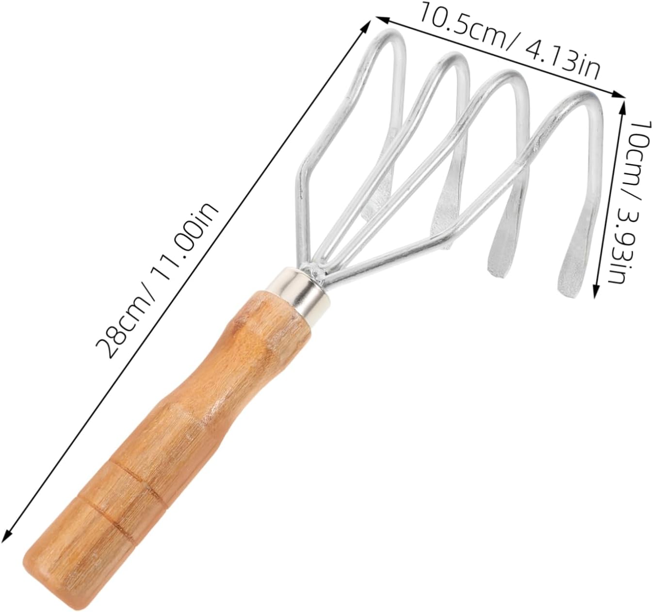Handheld Clam Digger Rake with Handle, Wood and Metal, Silver image 2