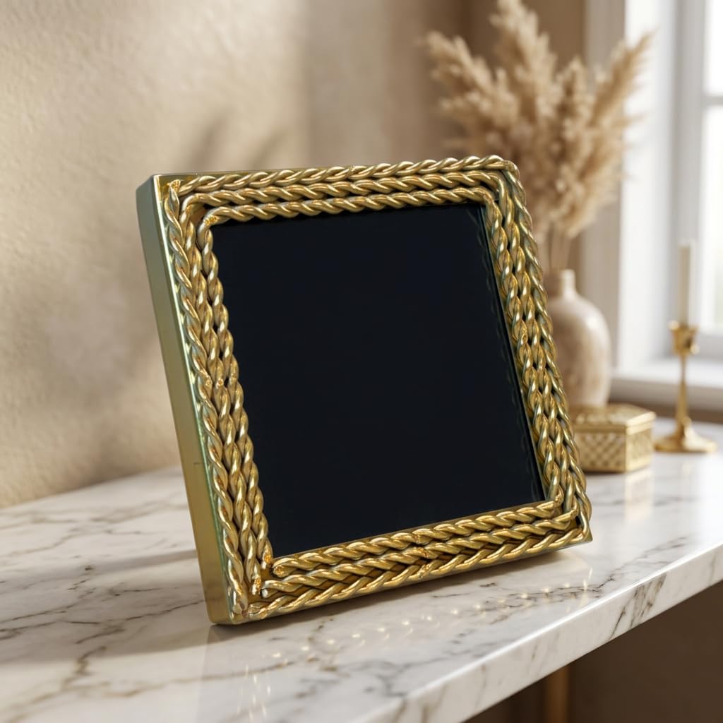 SBBH HOME 4x4 Inch Gold Braided Photo Frame for Table Decor | Decorative Tabletop Picture Frame for Home & Office (Gold)-image-32