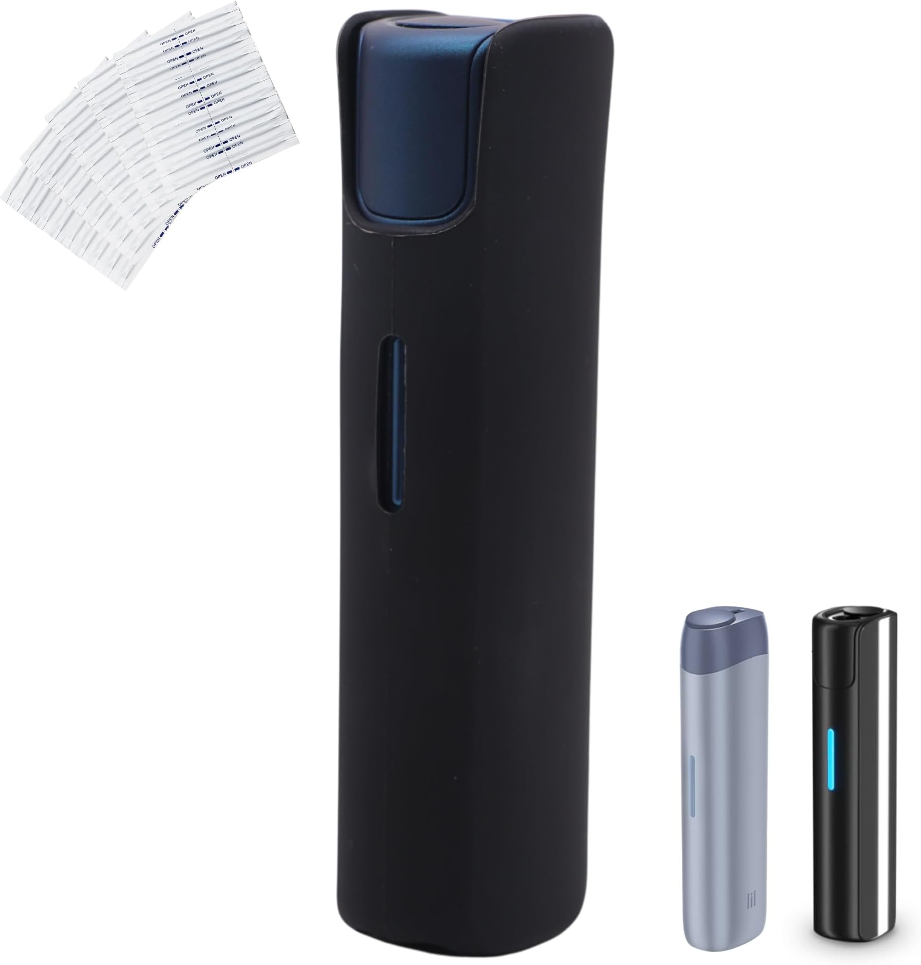 Cover Compatible with IQOS Lil Solid 2.0 LIL Solid EZ Silicone with 10 Cleaning Sticks, Quality Electronic Cigarette Case Holder, Accessories for Electronic Cigarettes (Black)