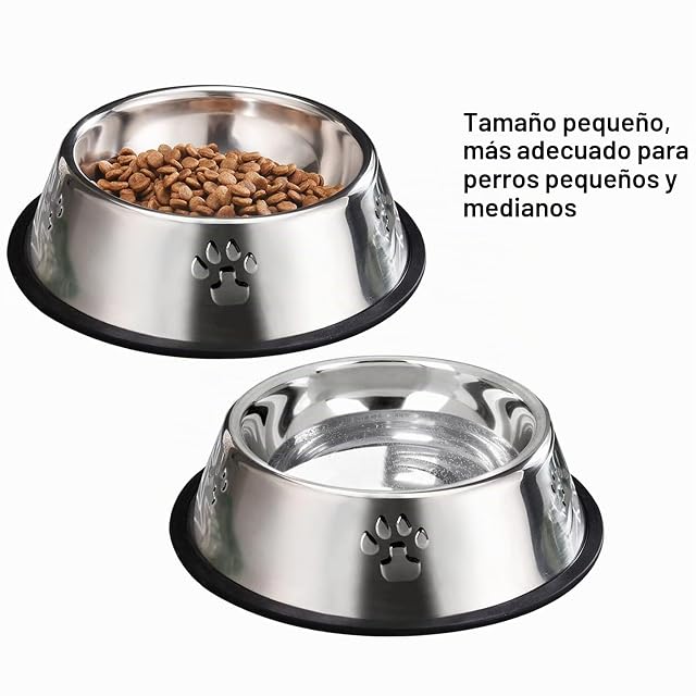 Foto 5 de 7 de 2 Cuencos de Acero Inoxidable para Perros, Platos para Perros con Bases de Goma Antideslizantes