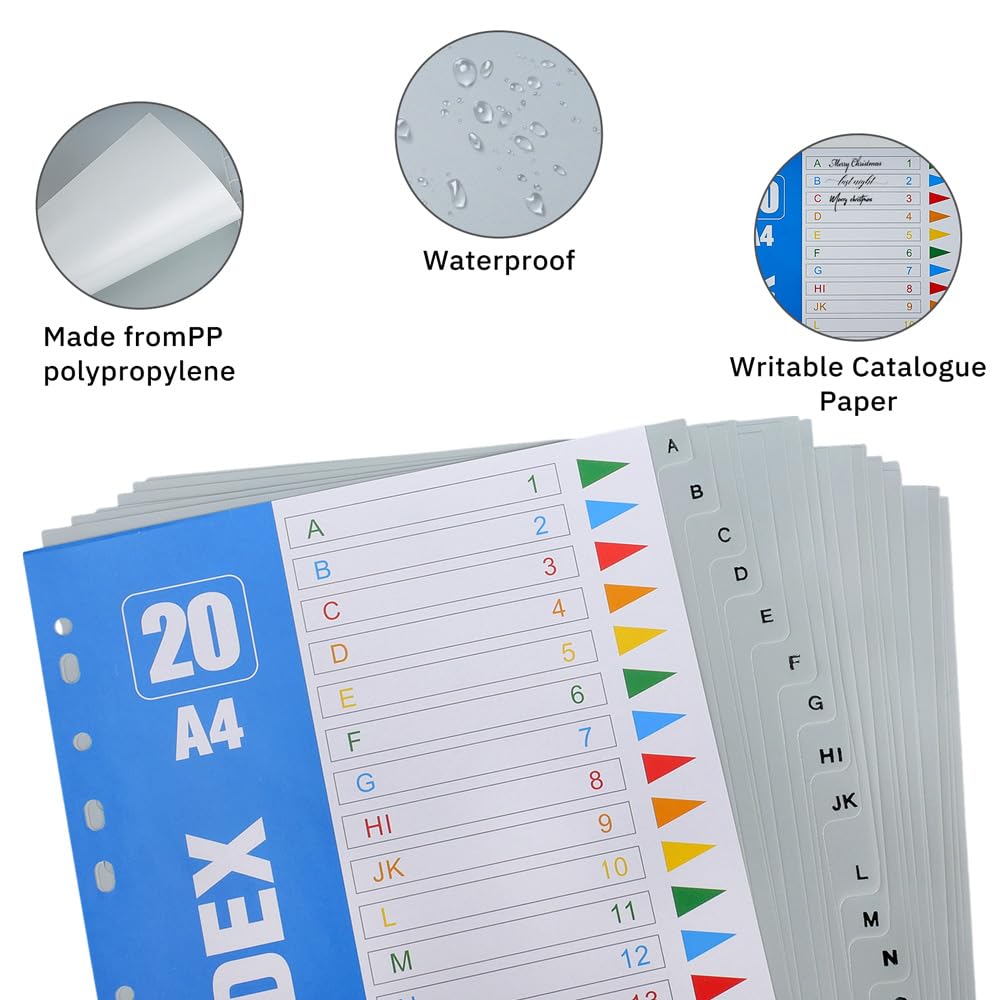 Divisori Raccoglitori Ad Anelli A4 100 Fogli/5 Set con 11 Fori Tacche Alfabetiche A-Z Grigie