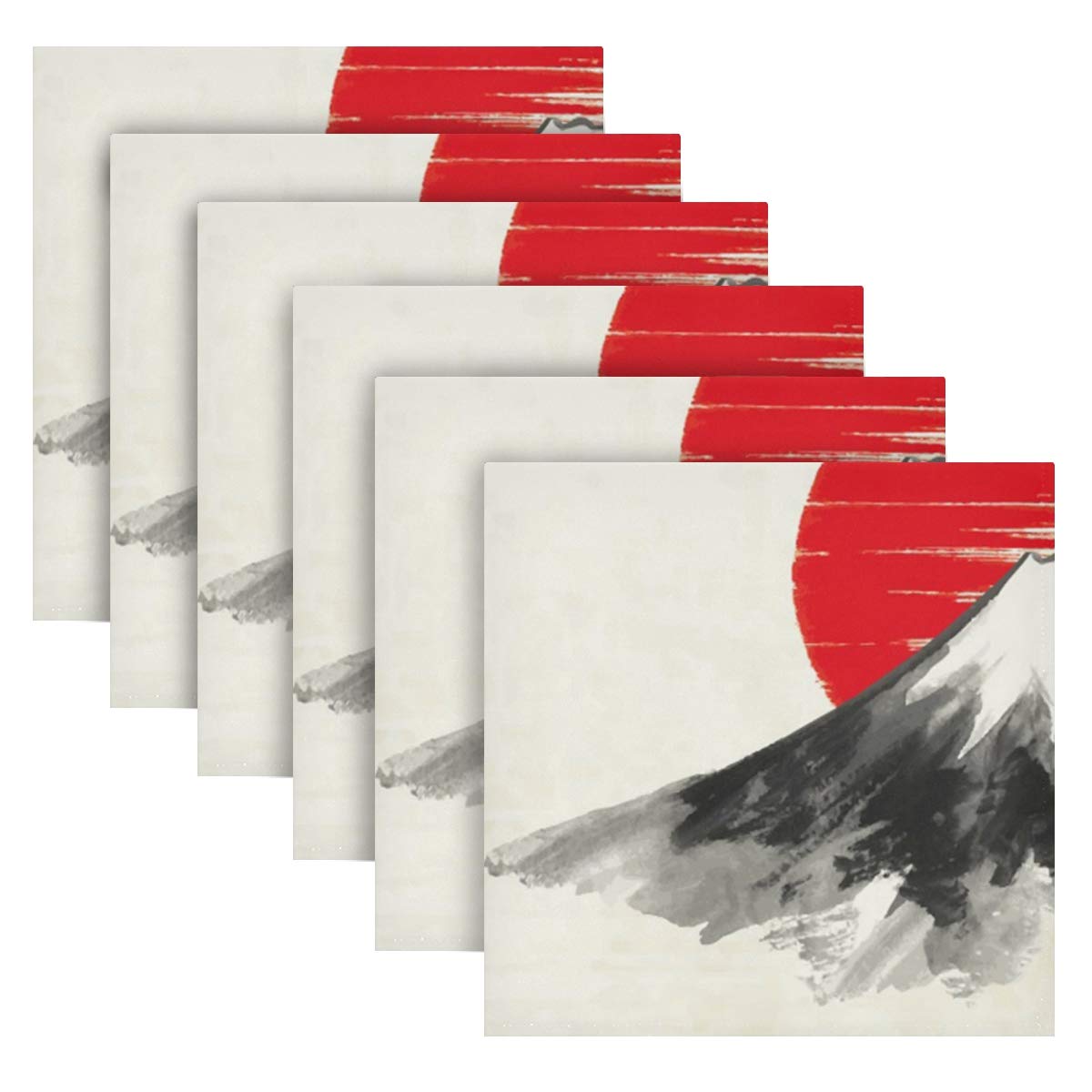 Lot De 4 Serviettes De Table Japonaises Sakura Zen Fuji - 50x50 Cm, Satin Lavable, Pour Mariage, Fête, Décoration