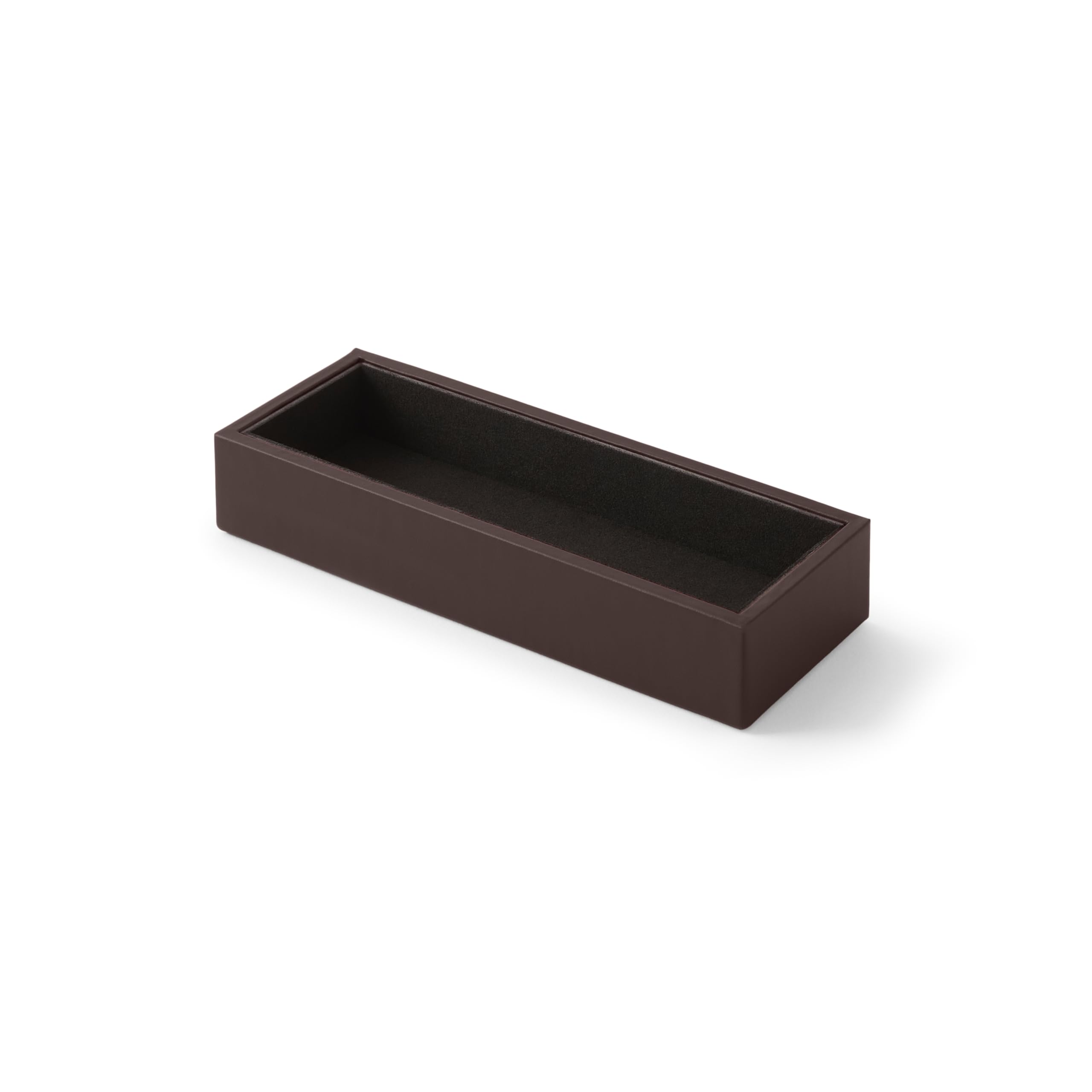 Eglooh - Minerva - Pen Tray for Desk Leather Dark Brown - Rectangular Design and Handcrafted Finishes - cm 20 x 7,5 x H.3,5 - Entirely Made in Italy
