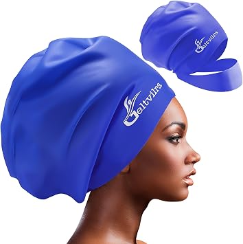 Waterproof Silicone Extra Large Swim Cap with Headband for Braids and Dreadlocks Black Women Girls Men with Long Hair