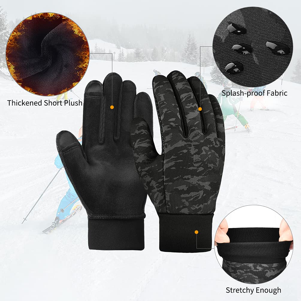 OOPOR Kids Winter Warm Gloves with Grip - Boys Girls Thermal Fleece Running Cycling Gloves Touch Screen Cold Weather Soft Anti Slip Mittens for Sport Ski Snow Bike Hiking 8-10 Years