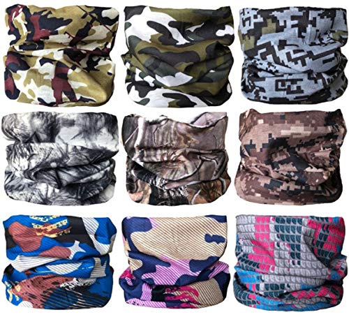 Kingree 9PCS Magic Scarf Elastic Seamless Bandana UV Resistence Sport Headwear (Army&Camouflage)